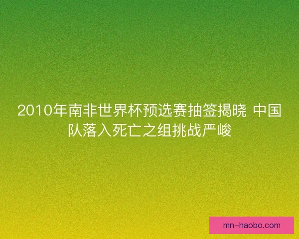 2010年南非世界杯预选赛抽签揭晓 中国队落入死亡之组挑战严峻